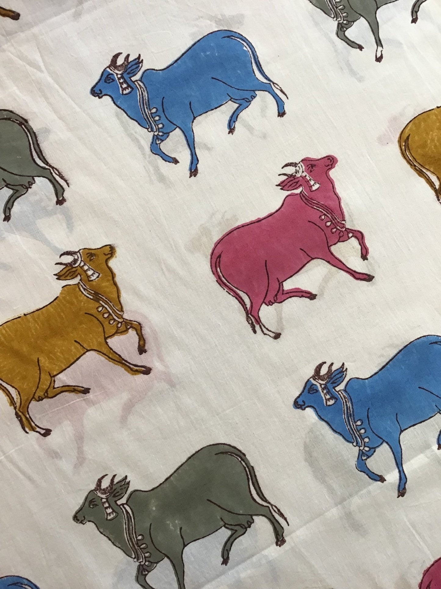 Beautiful bison Block Printed Fabric - Violet Elizabeth - Haberdashery