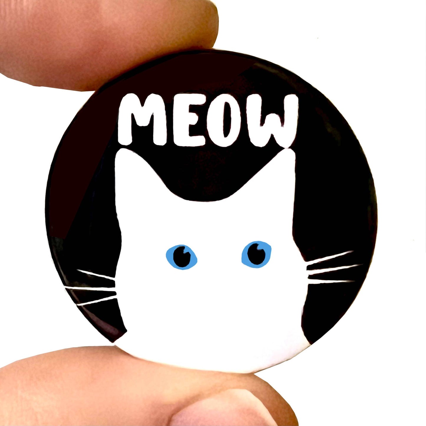 Black & White Cat Meow Button Pin Badge - Violet Elizabeth - Jewellery