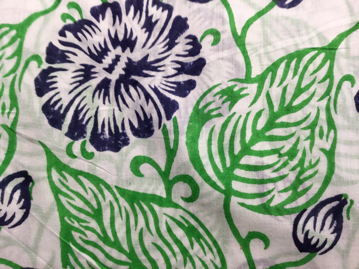 Blue and green line print Block Printed Fabric - Violet Elizabeth - Haberdashery