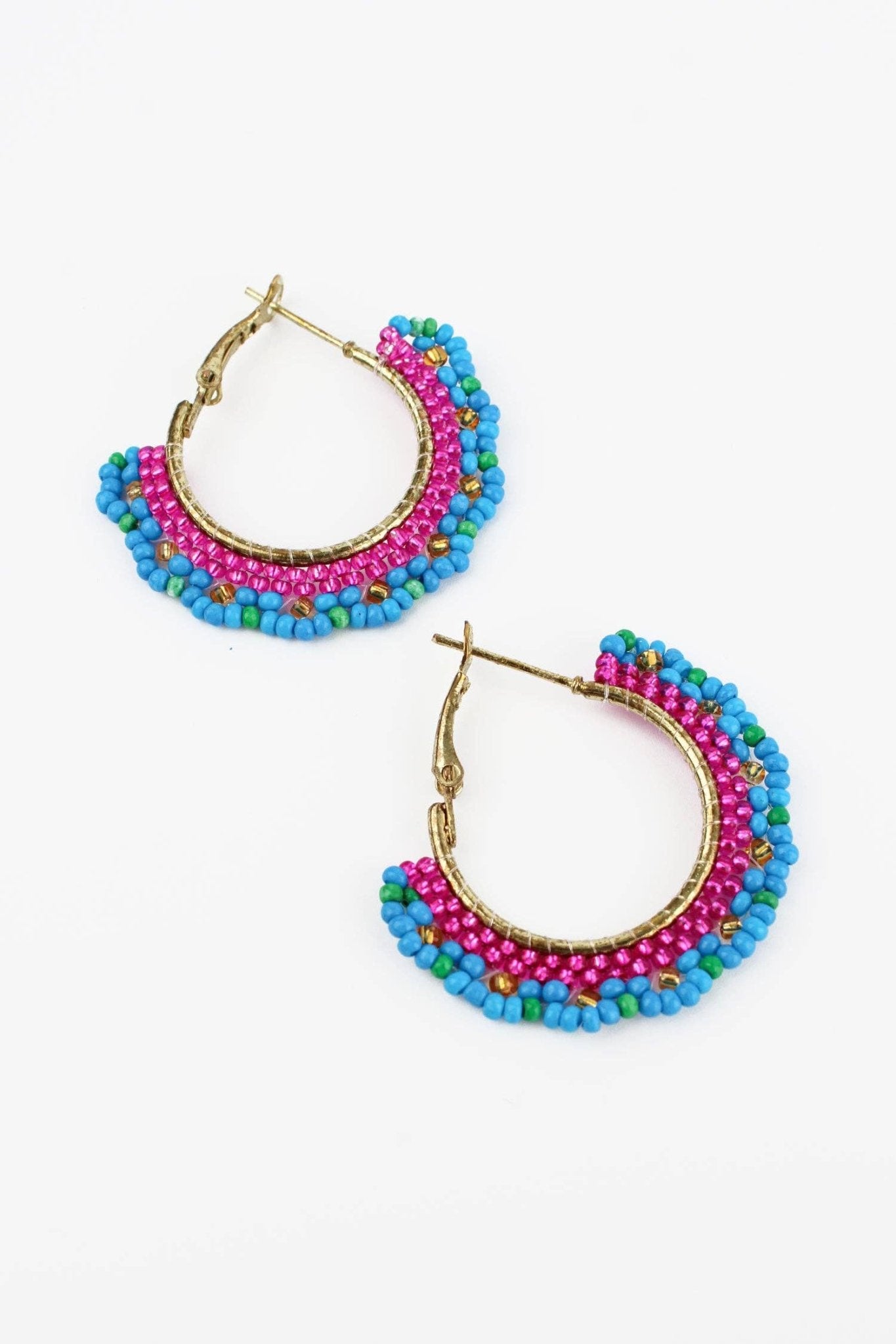 BLUE & PINK BEADED HOOP EARRING - Violet Elizabeth - Jewellery