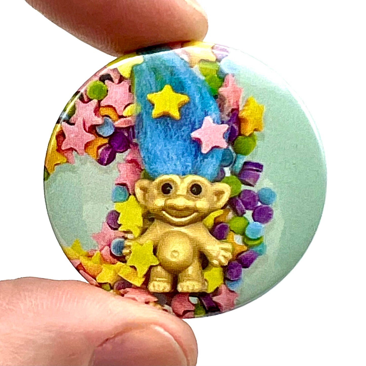 Cute Magical Troll Button Pin Badge - Violet Elizabeth -