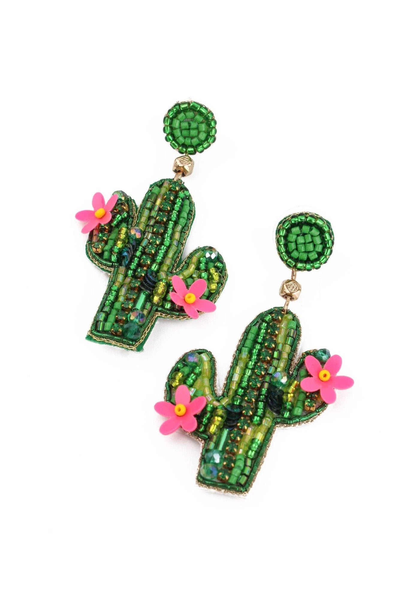 GREEN AND PINK CACTUS EARRINGS - Violet Elizabeth -
