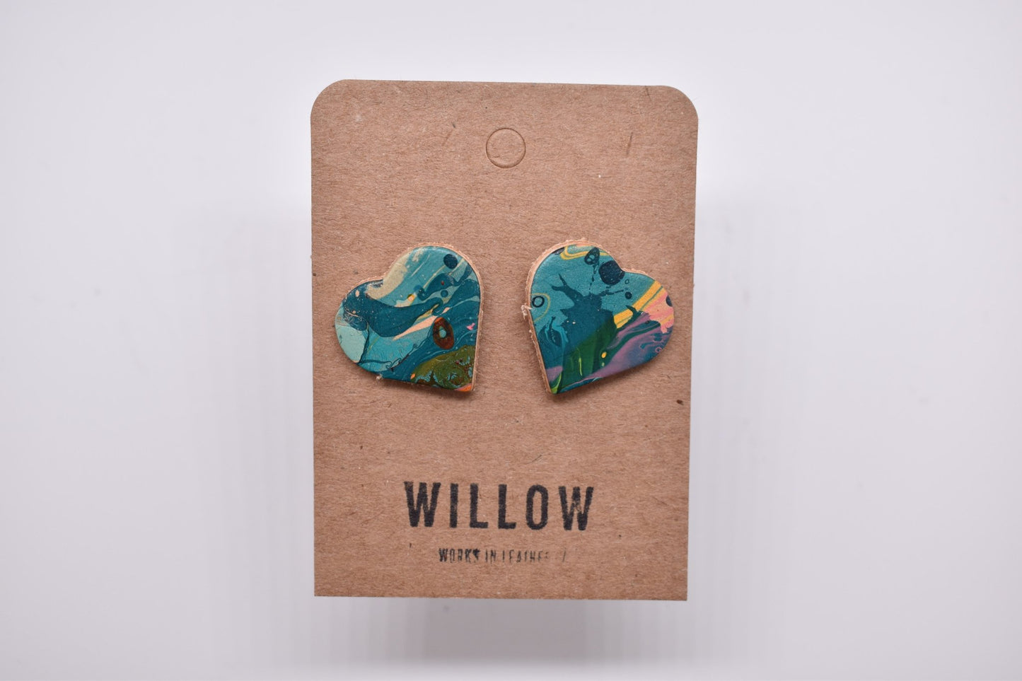 Heart Marbled Leather Earrings - Violet Elizabeth - Jewellery