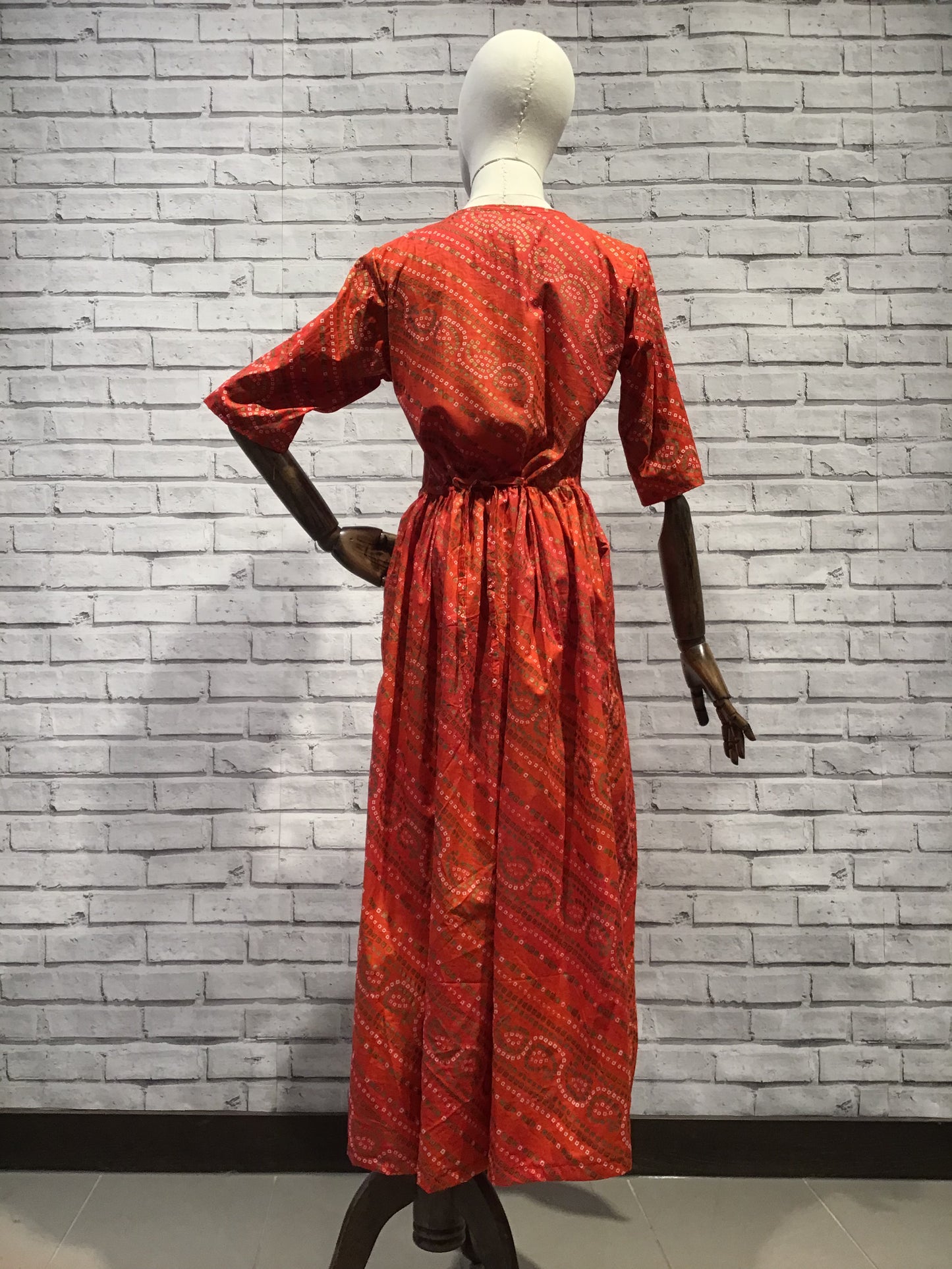 Drawstring Dress in red and gold Pattern - Violet Elizabeth