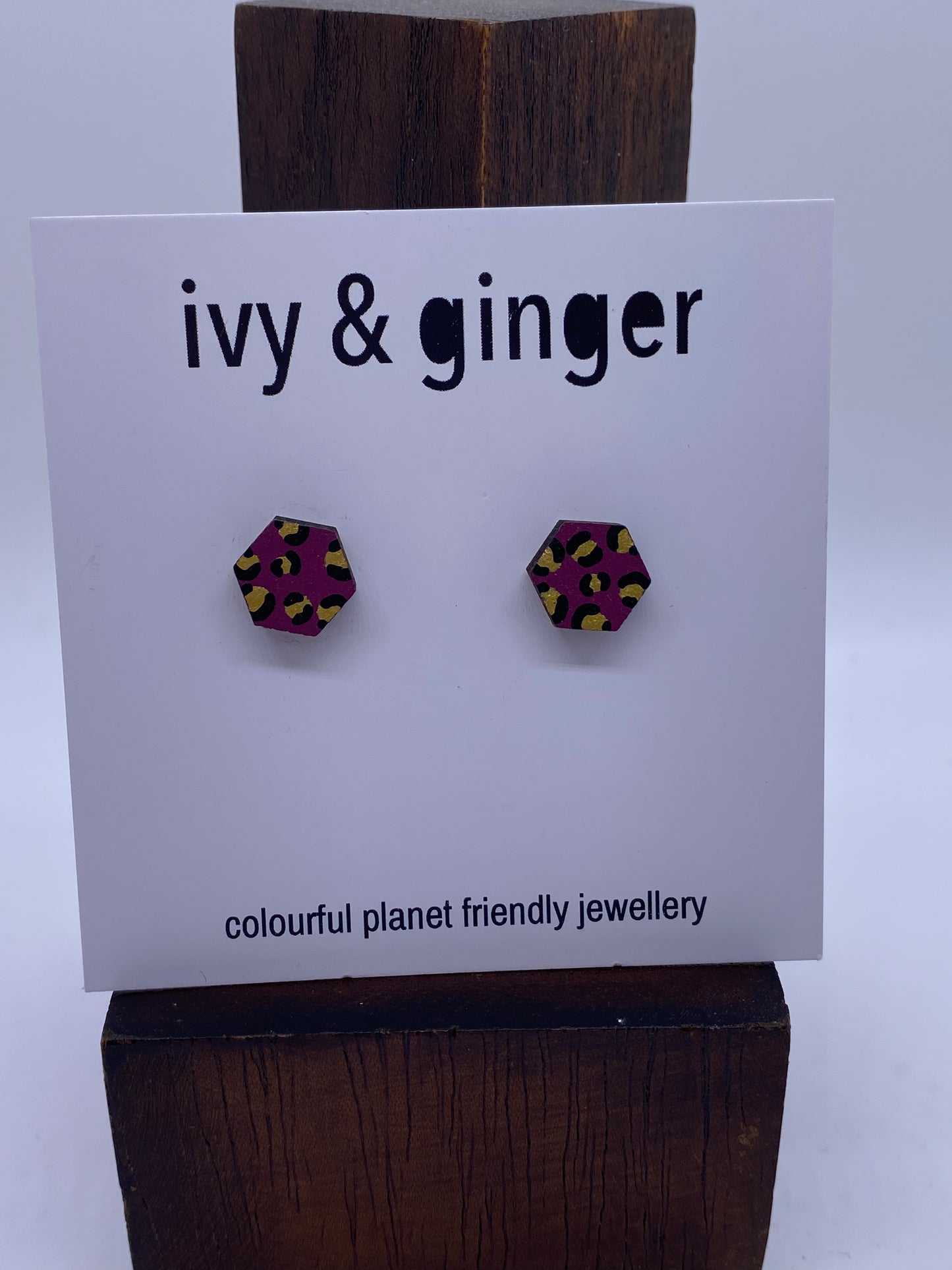 Leopard Print hexagon Studs: Mini - Violet Elizabeth