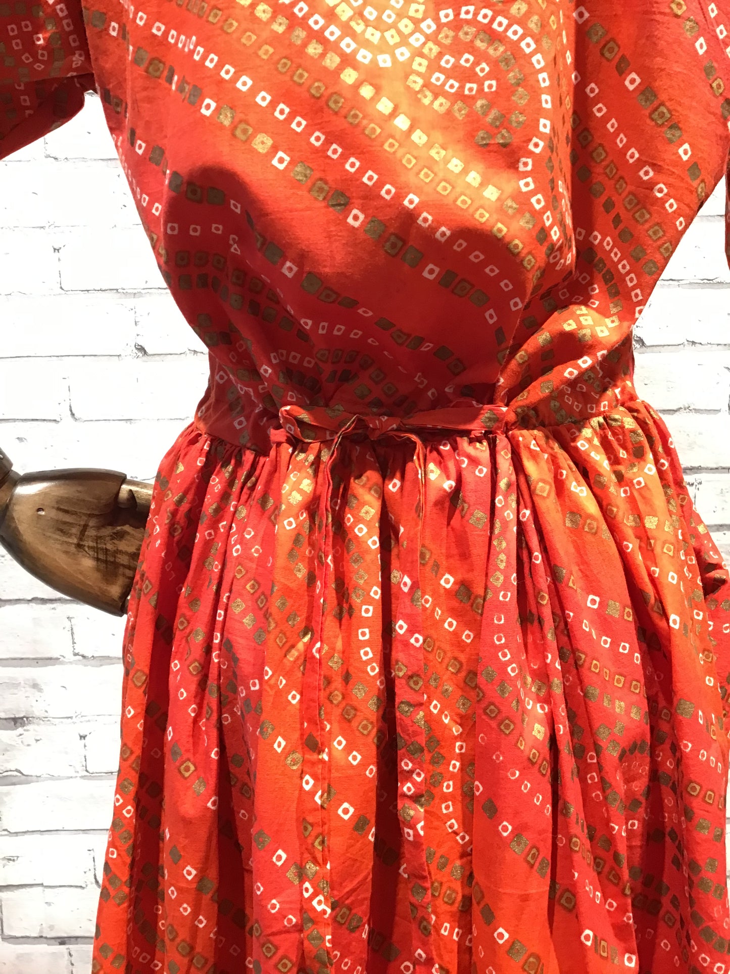 Drawstring Dress in red and gold Pattern - Violet Elizabeth