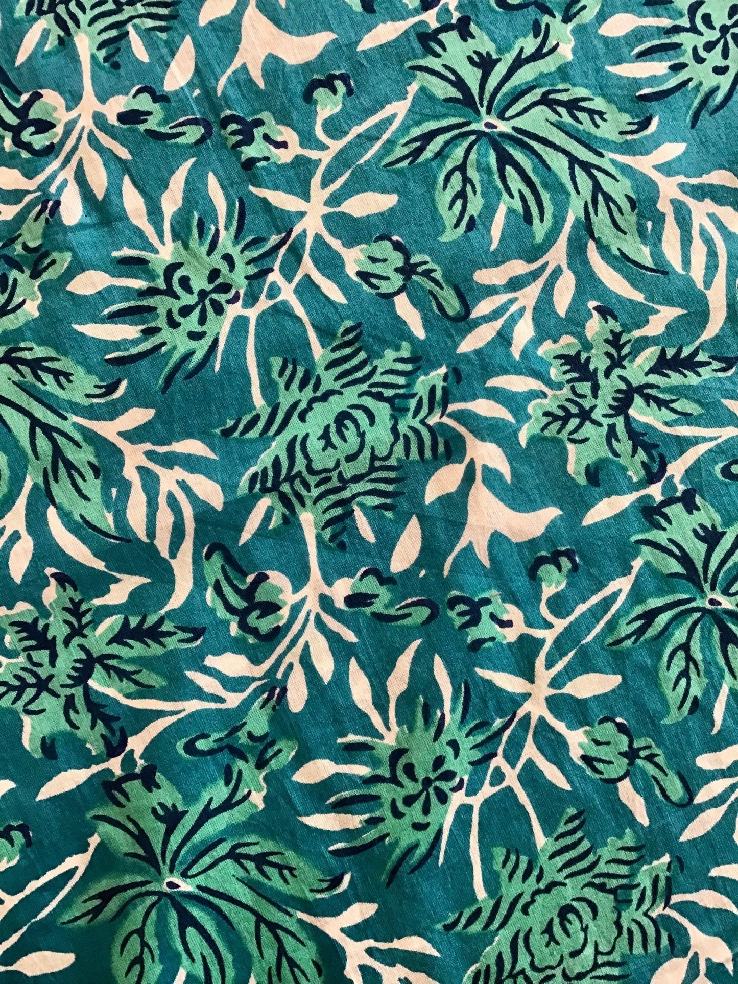 Navy, green and blue Block Printed Fabric - Violet Elizabeth - Haberdashery