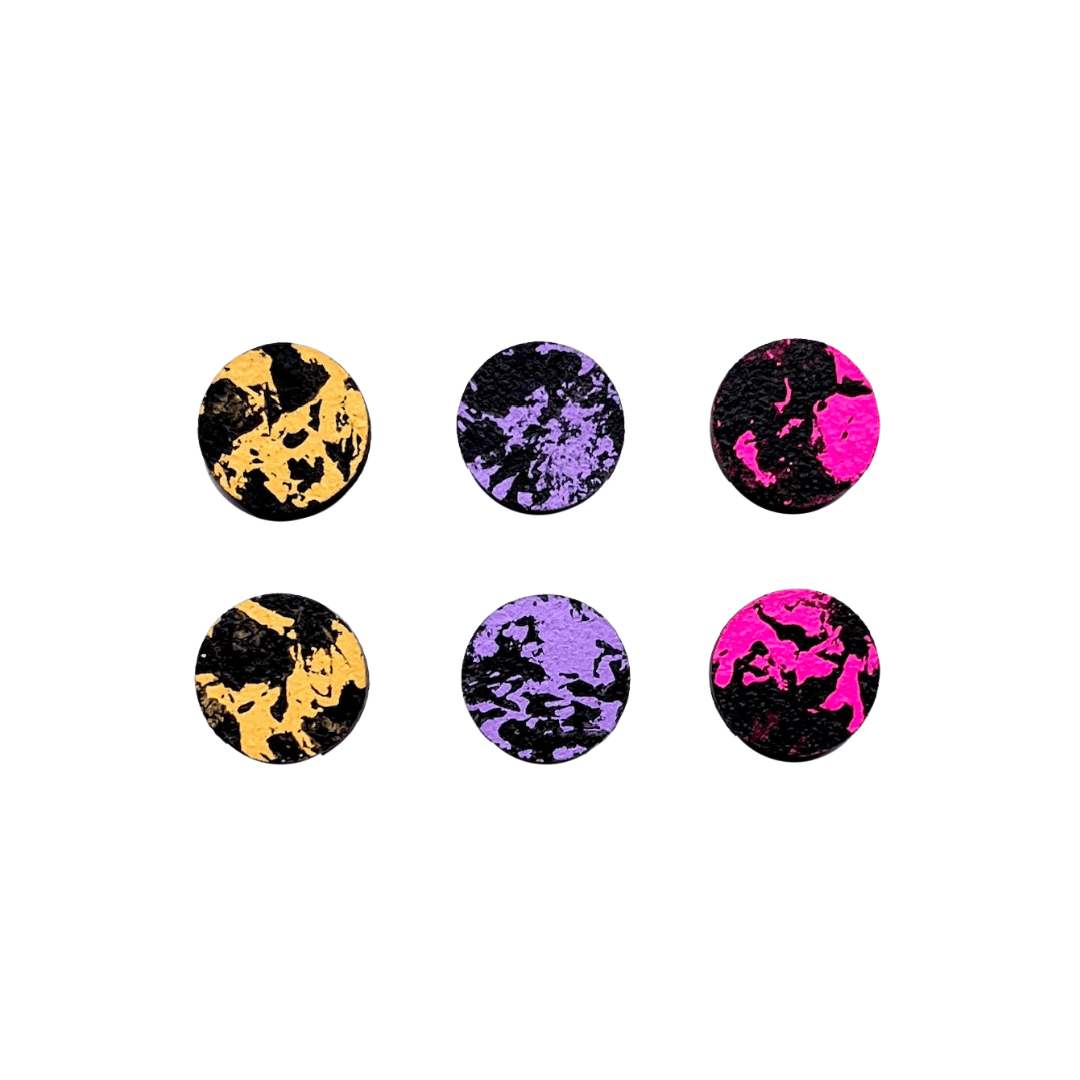 Neon yellow purple textured mini studs hand painted earrings - Violet Elizabeth -