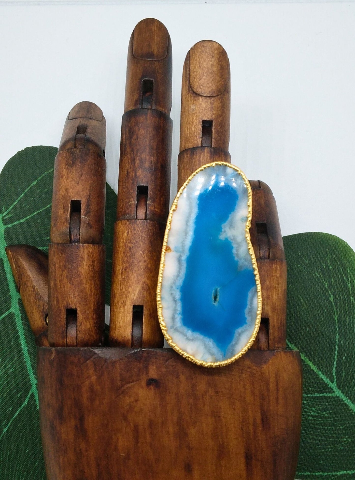 Ocean Blue Large Agate Slice Ring - Violet Elizabeth - Jewellery