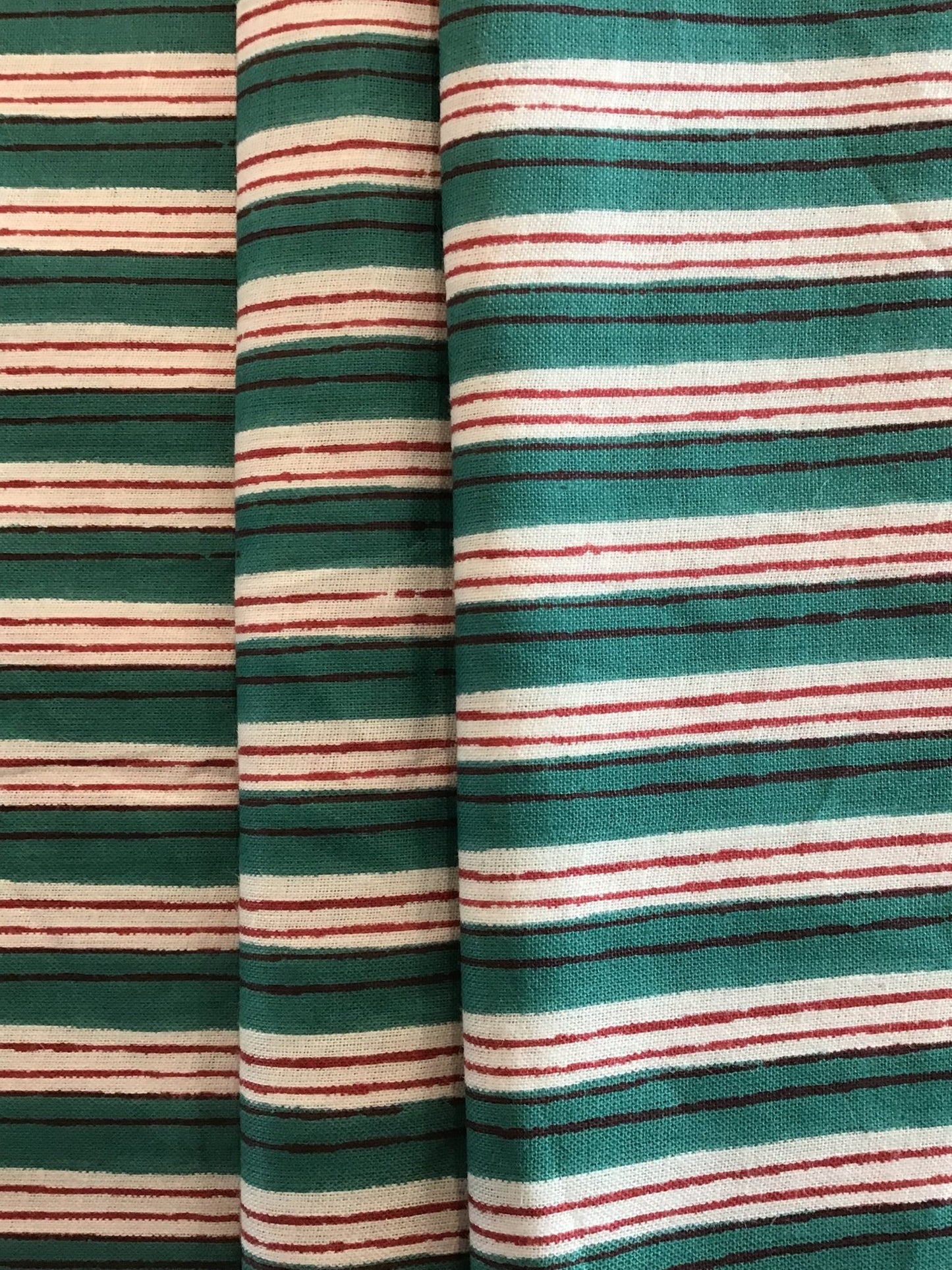 Red, green and white stripe Screen Printed Fabric 100% Cotton - Violet Elizabeth - Haberdashery
