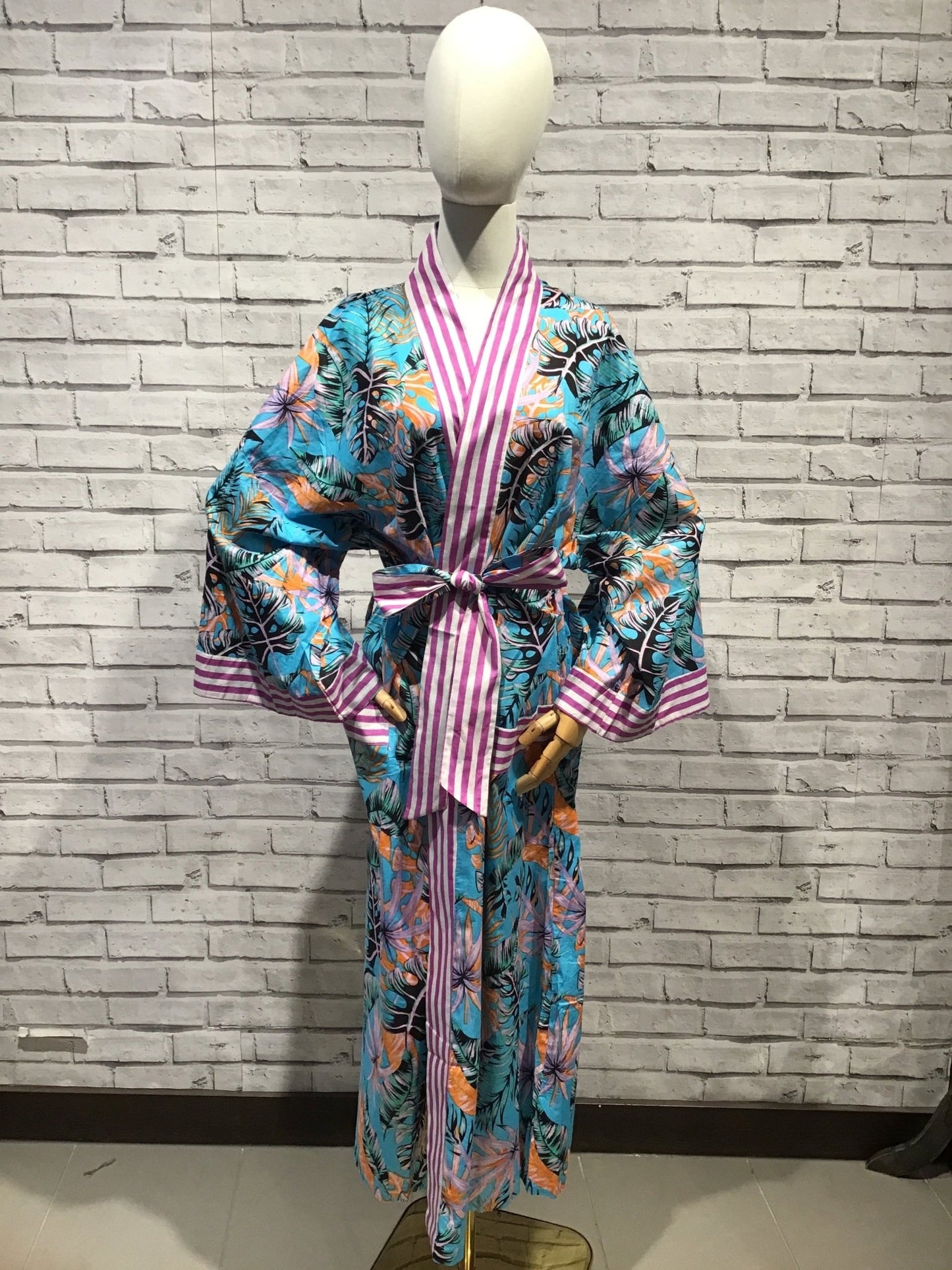 Sky Jungle Long Cotton Robe - Violet Elizabeth - Clothing