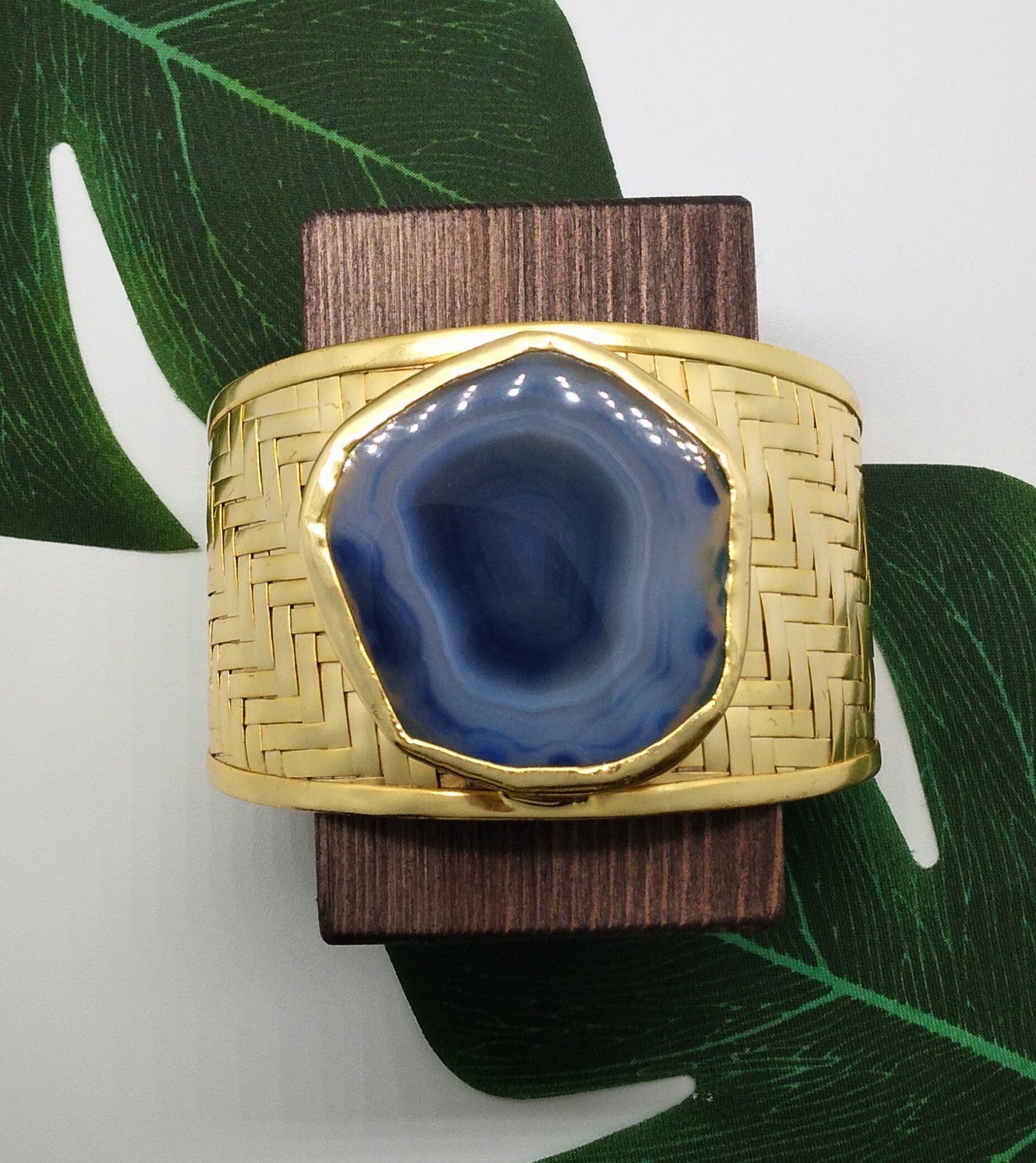 Spectacular Blue Agate Slice Cuff - Violet Elizabeth - Jewellery