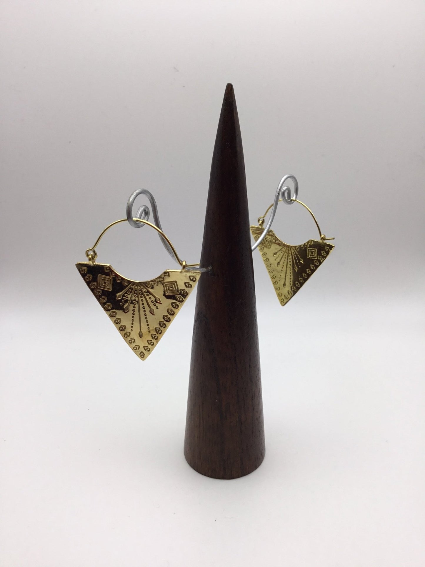 Geometric Tribal Triangle earrings: Brass and Silver Plated Brass - Violet Elizabeth - Jewellery