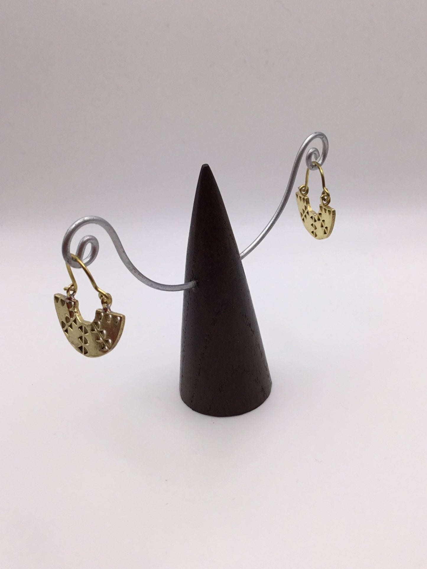 Mini Half Moon Aztec earrings: Brass and Silver Plated Brass - Violet Elizabeth - Jewellery