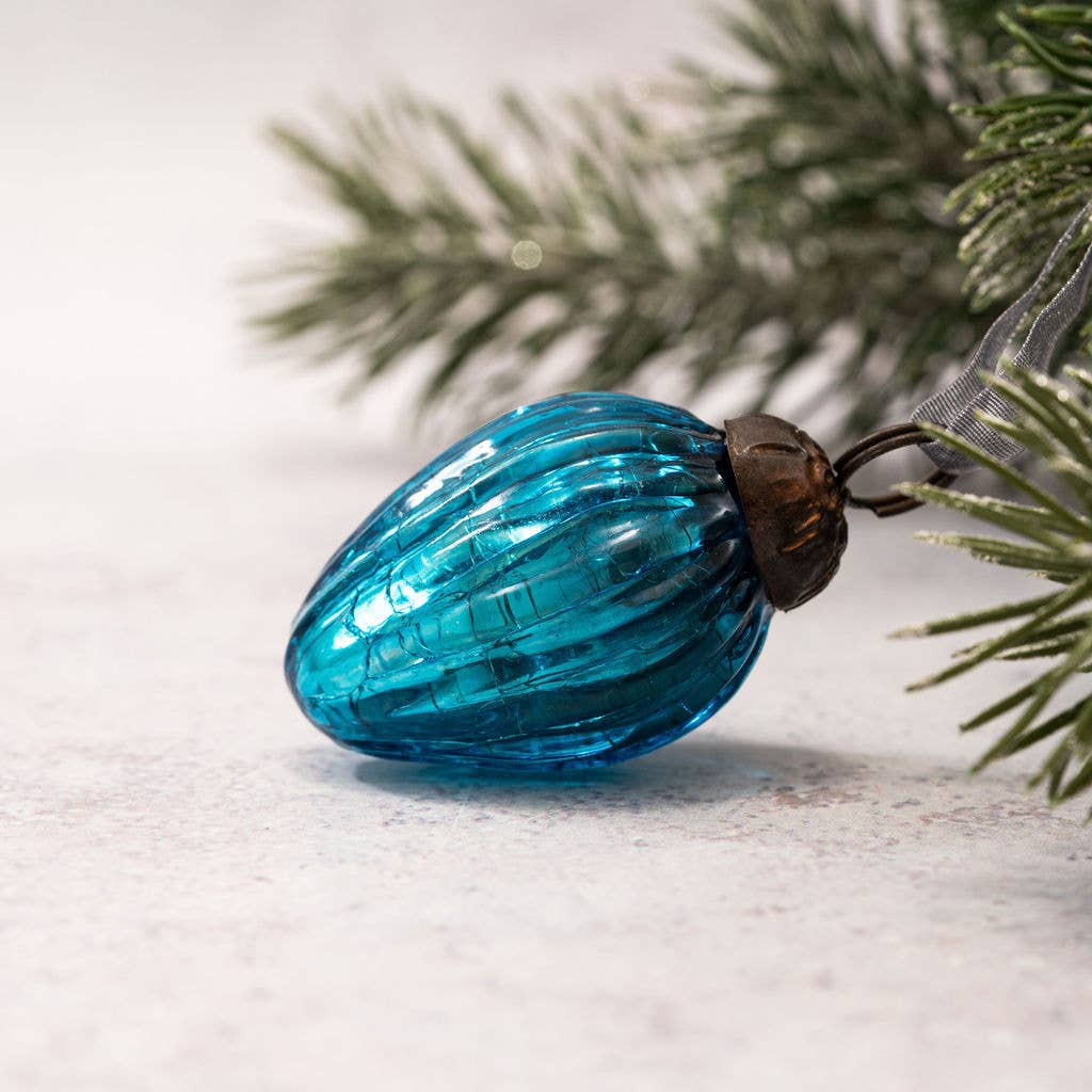 Small Turquoise 1" Crackle Glass Pinecones - Violet Elizabeth - Christmas Decorations