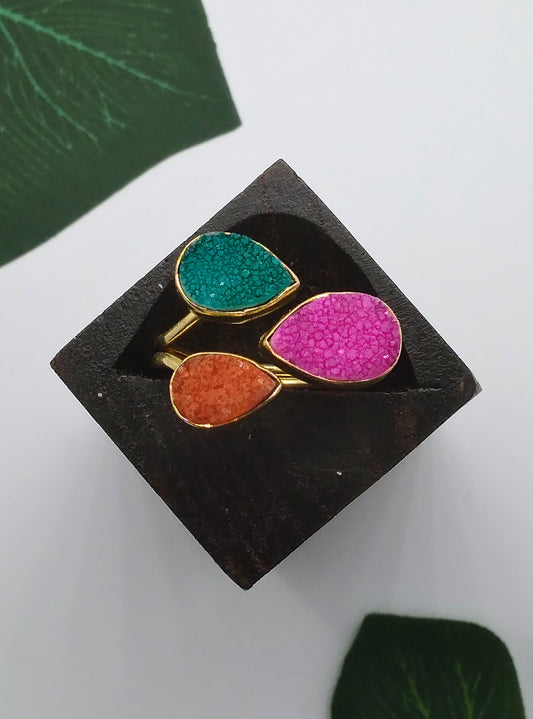 Green, Orange and Pink Triple Sugar Druzy Ring