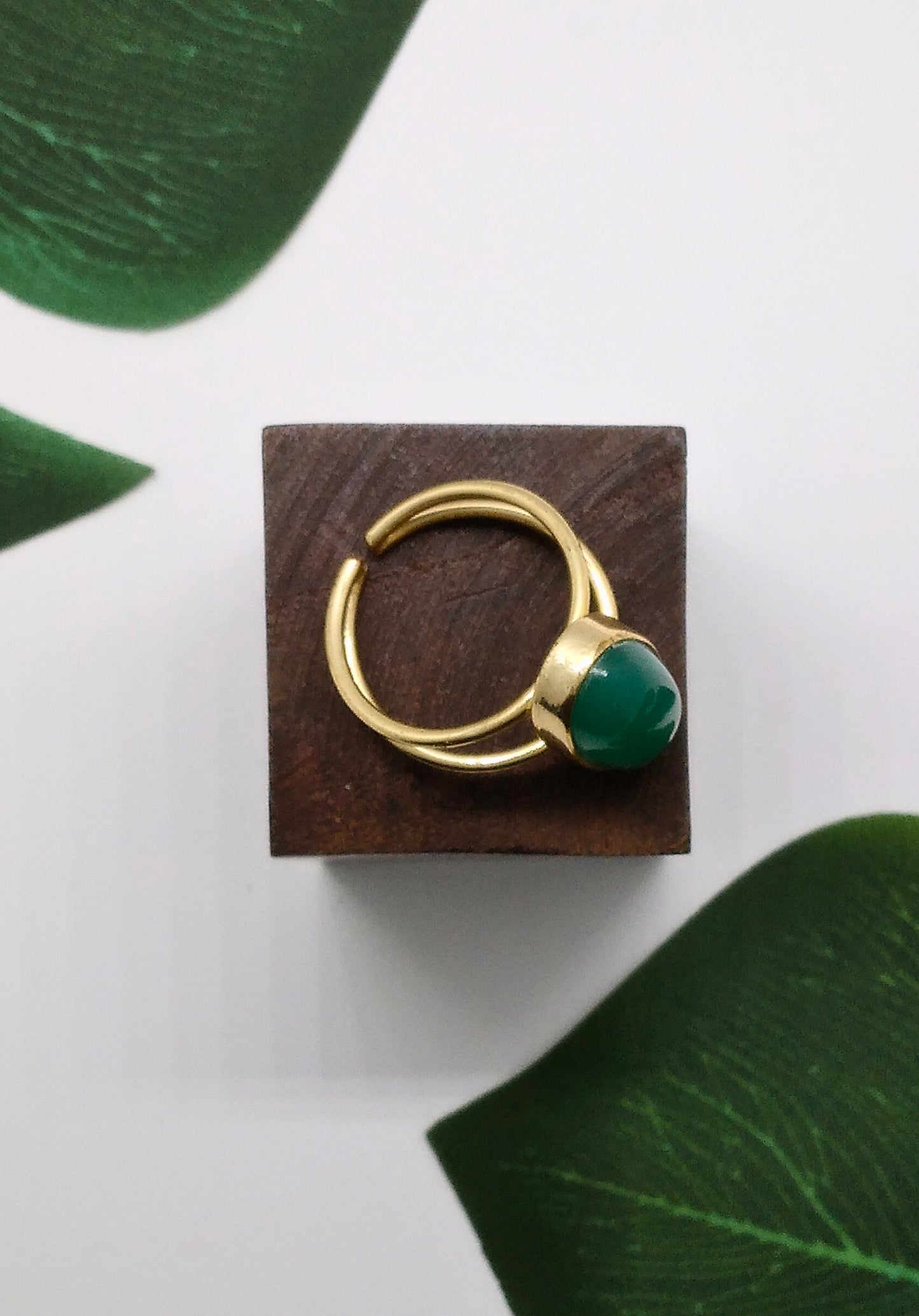 Green Onyx Magic Bean Stone Rings