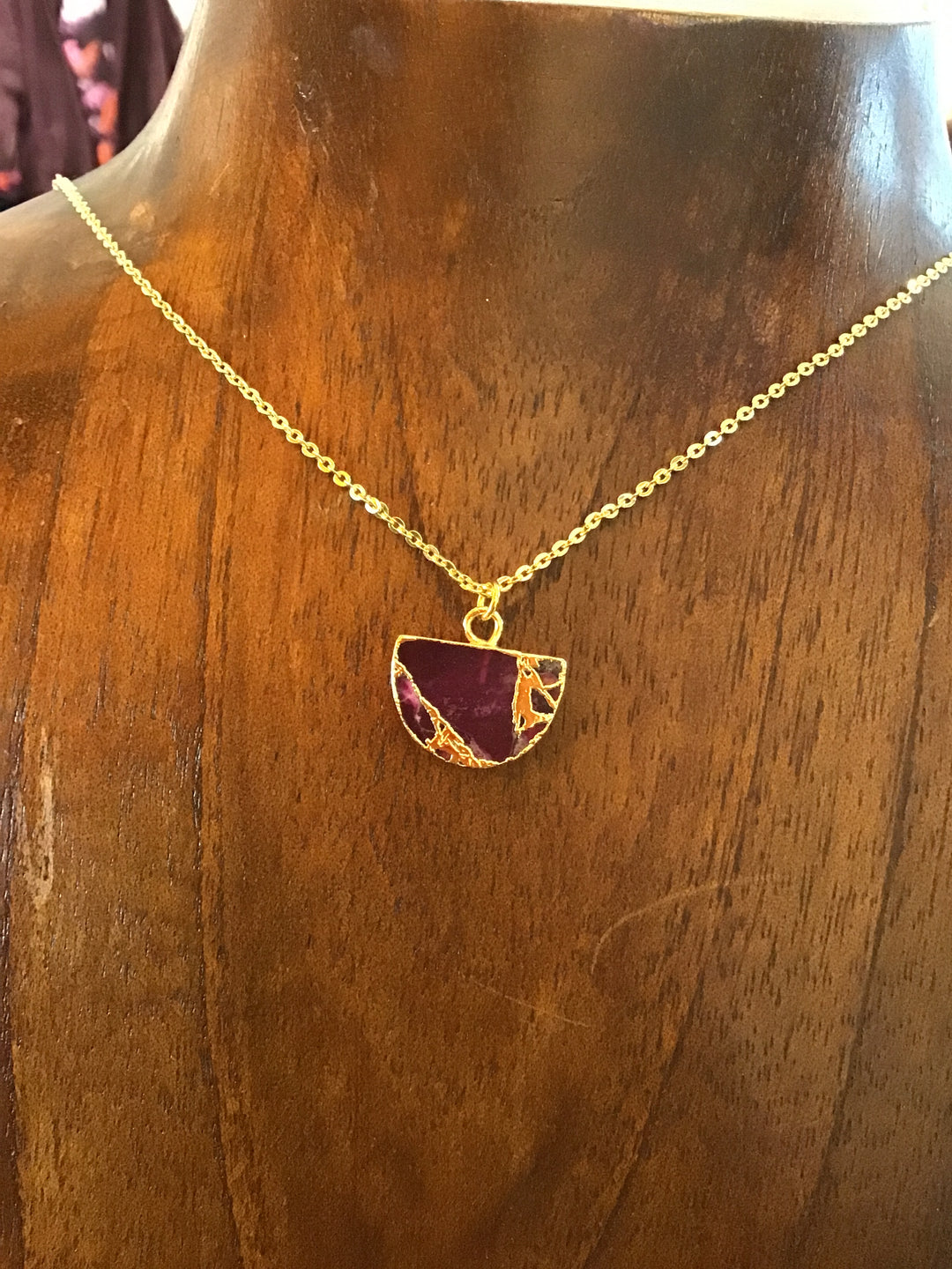Crackle Half Moon Magenta Gold Necklace - Violet Elizabeth