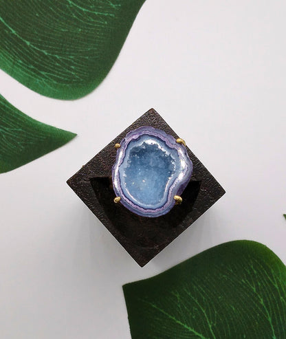 Ocean Purple Claw Geode Druzy Ring