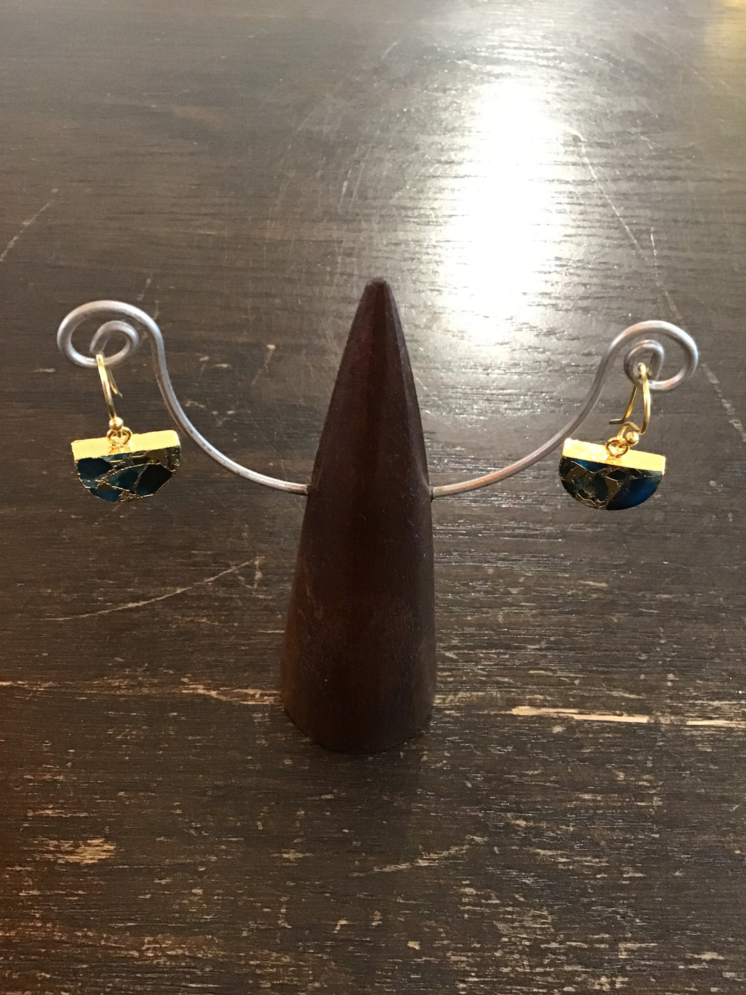 Crackle Half Moon Blue Jasper Gold Earrings - Violet Elizabeth