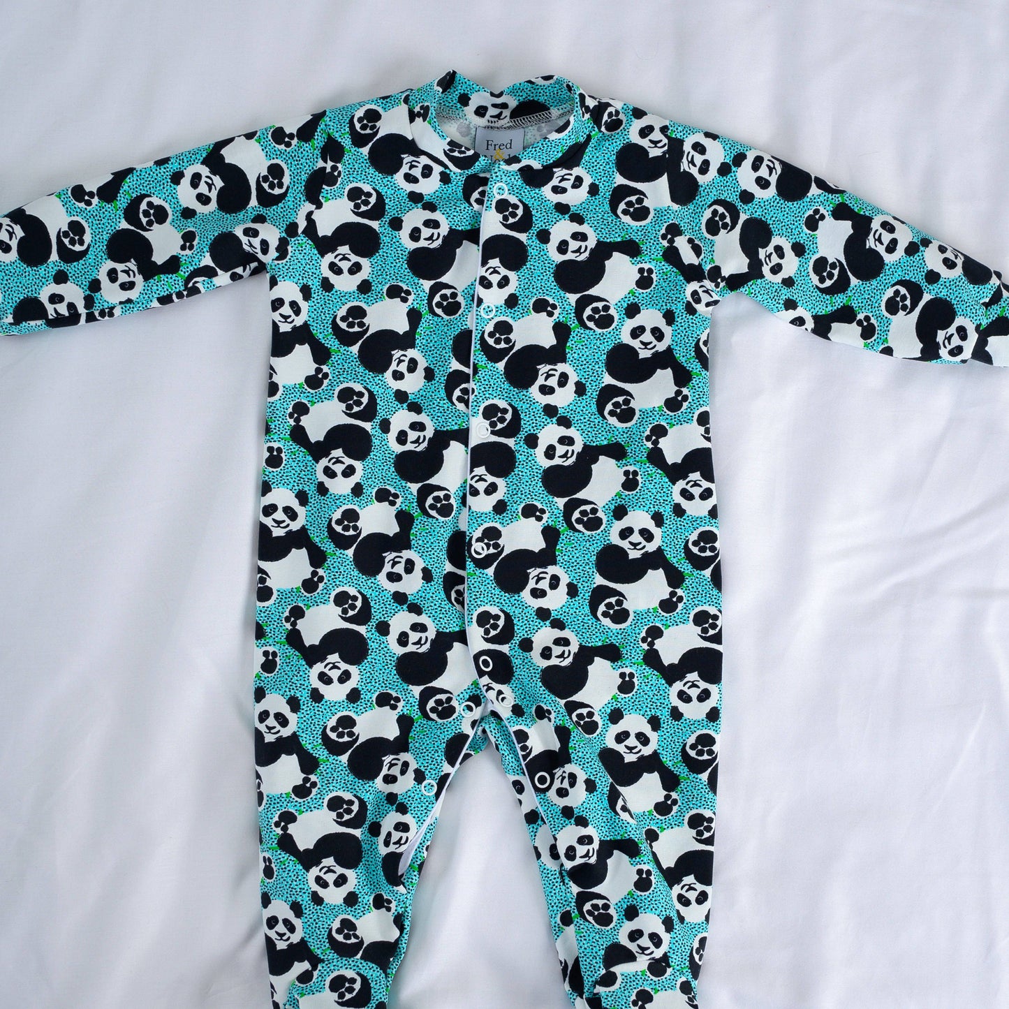 Blue panda cotton sleepsuit: 6-12 M