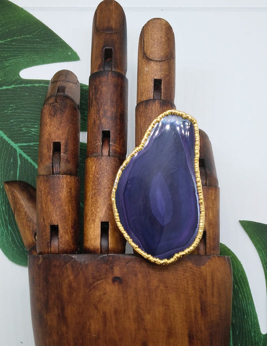 Deep Purple Large Agate Slice Ring