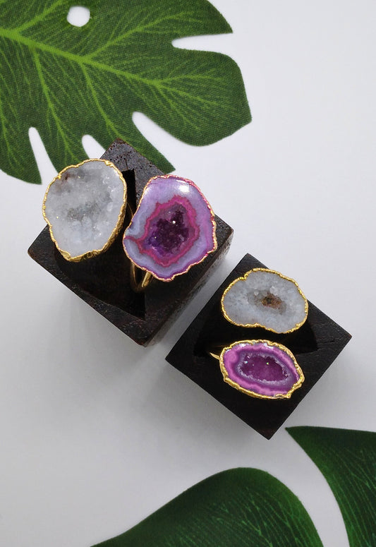 Star Shine and Magenta Double Geode Druzy Ring