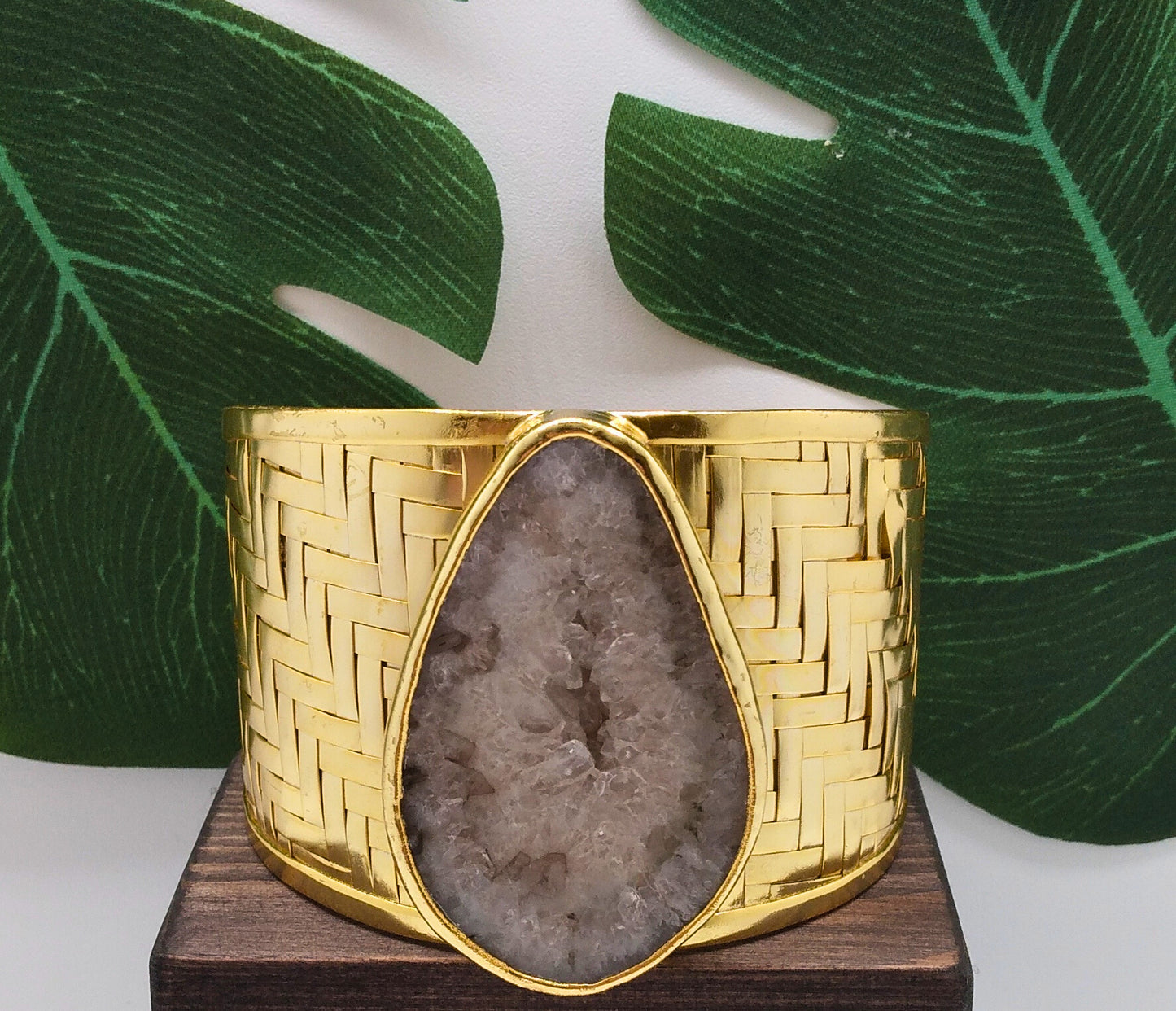 Spectacular Silver Agate Slice Cuff