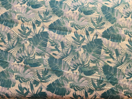 The beauty of leaves print oversewn as jaquard fabric