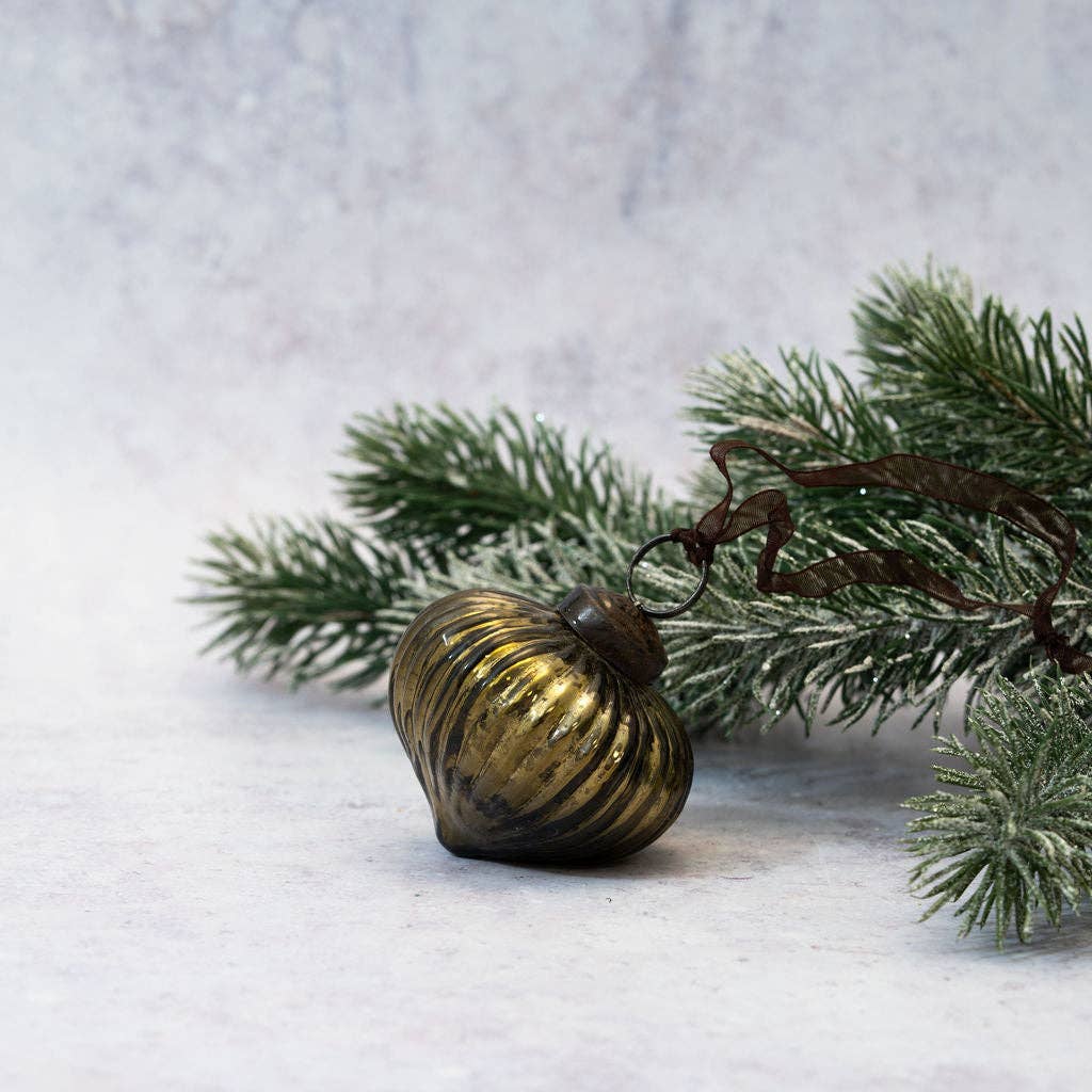 2" Olive Ribbed Lantern Glass Christmas Decoration - Violet Elizabeth - Christmas Decorations