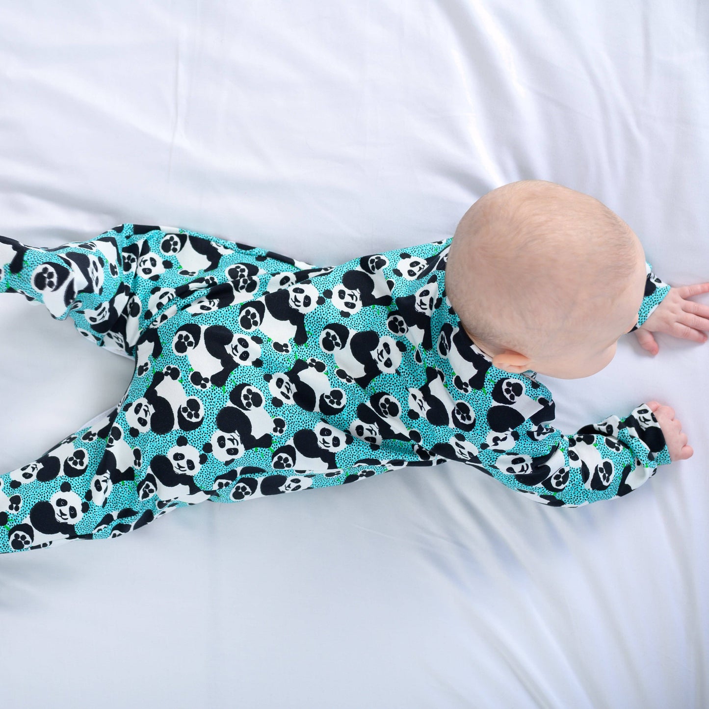 Blue panda cotton sleepsuit: 3-6 M