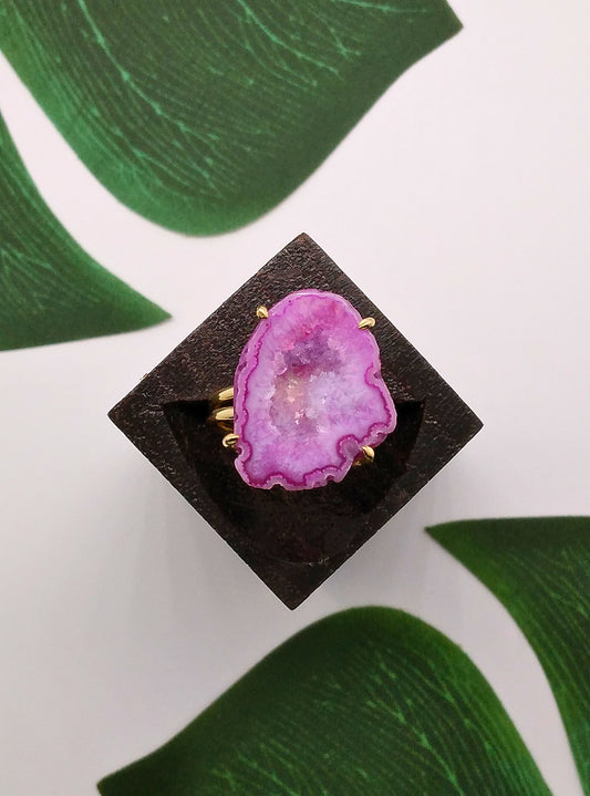 Magenta Claw Geode Druzy Ring