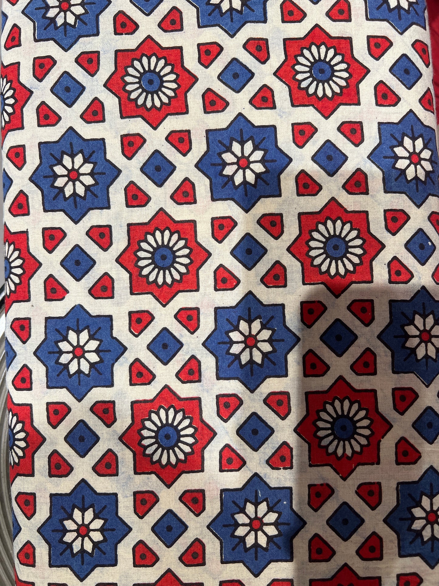 Red indigo window Batik Hand Printed Pure Cotton Fabric