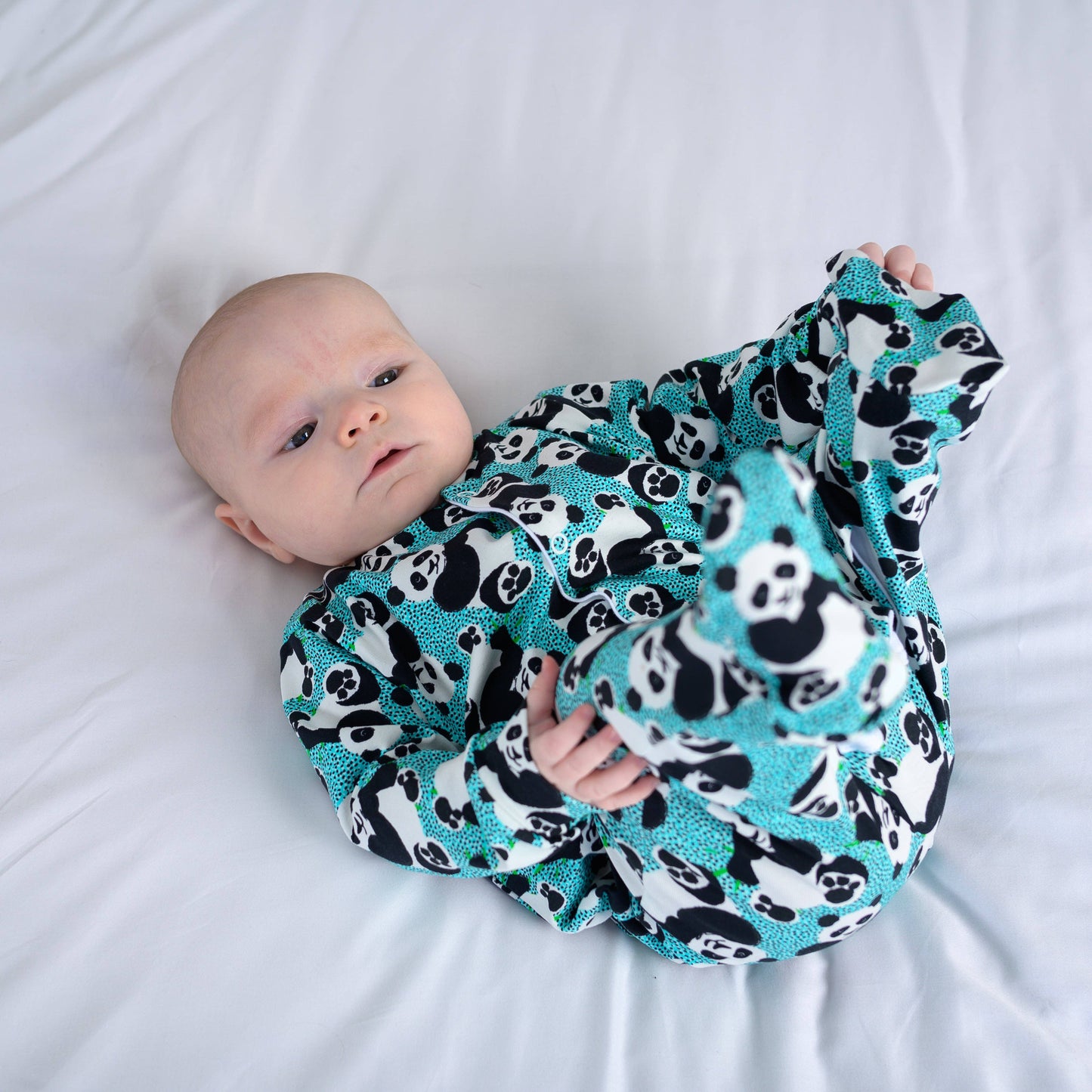 Blue panda cotton sleepsuit: 6-12 M