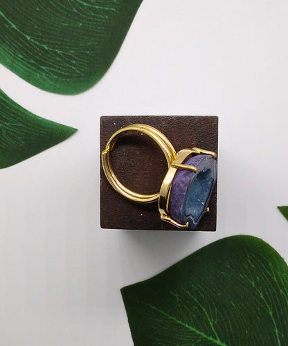 Ocean Purple Claw Geode Druzy Ring