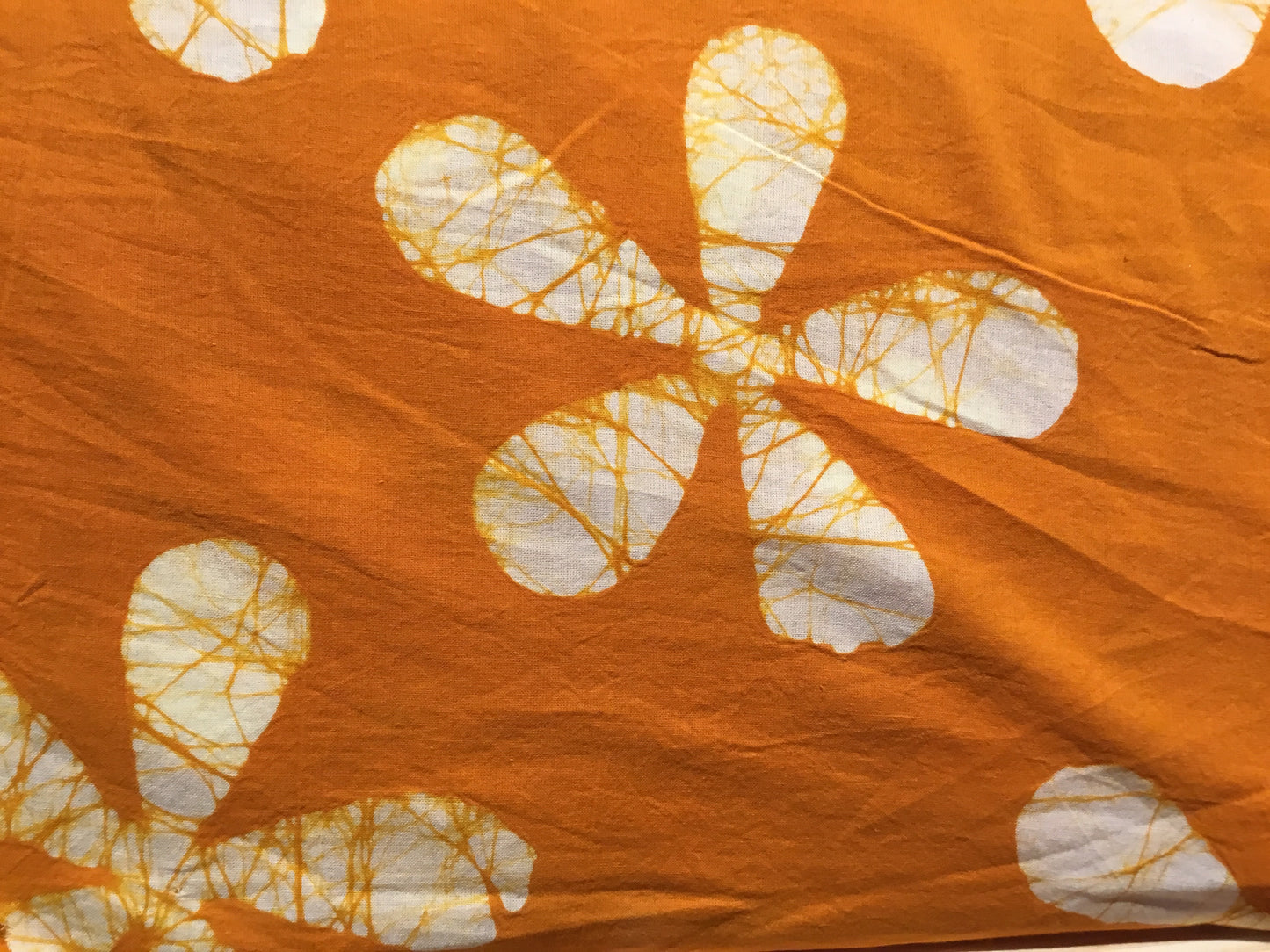 Orange separated flower shapes Batik Hand Printed Pure Cotton Fabric