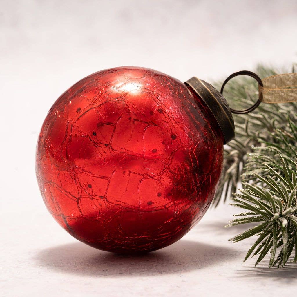 3" Large Red Crackle Glass Christmas Bauble - Violet Elizabeth - 