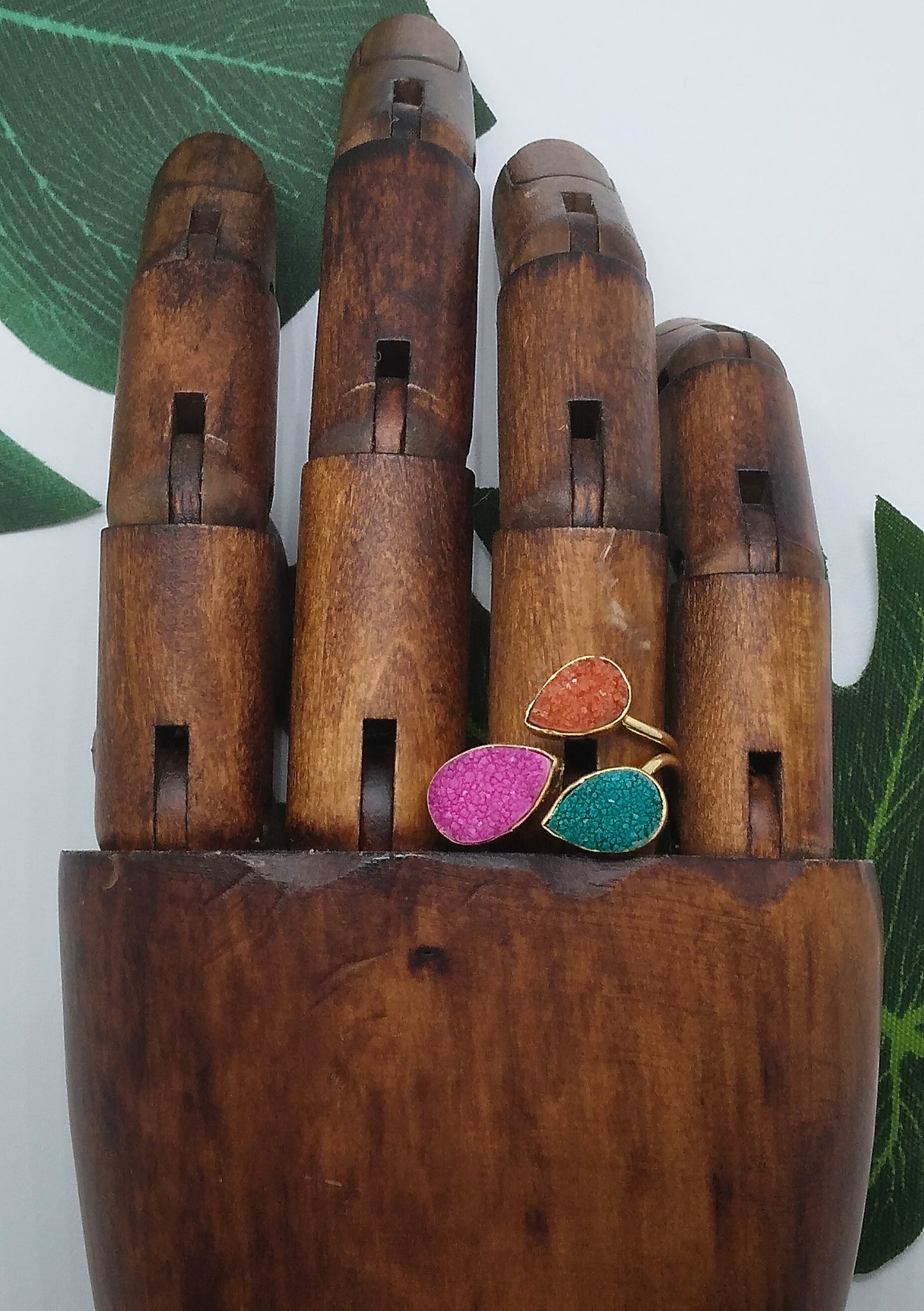 Green, Orange and Pink Triple Sugar Druzy Ring