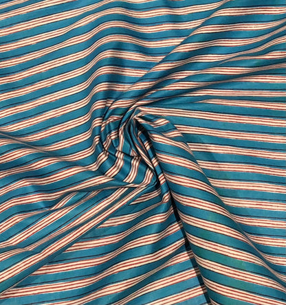 (Copy) Red, blue and white stripe Screen Printed Fabric 100% Cotton