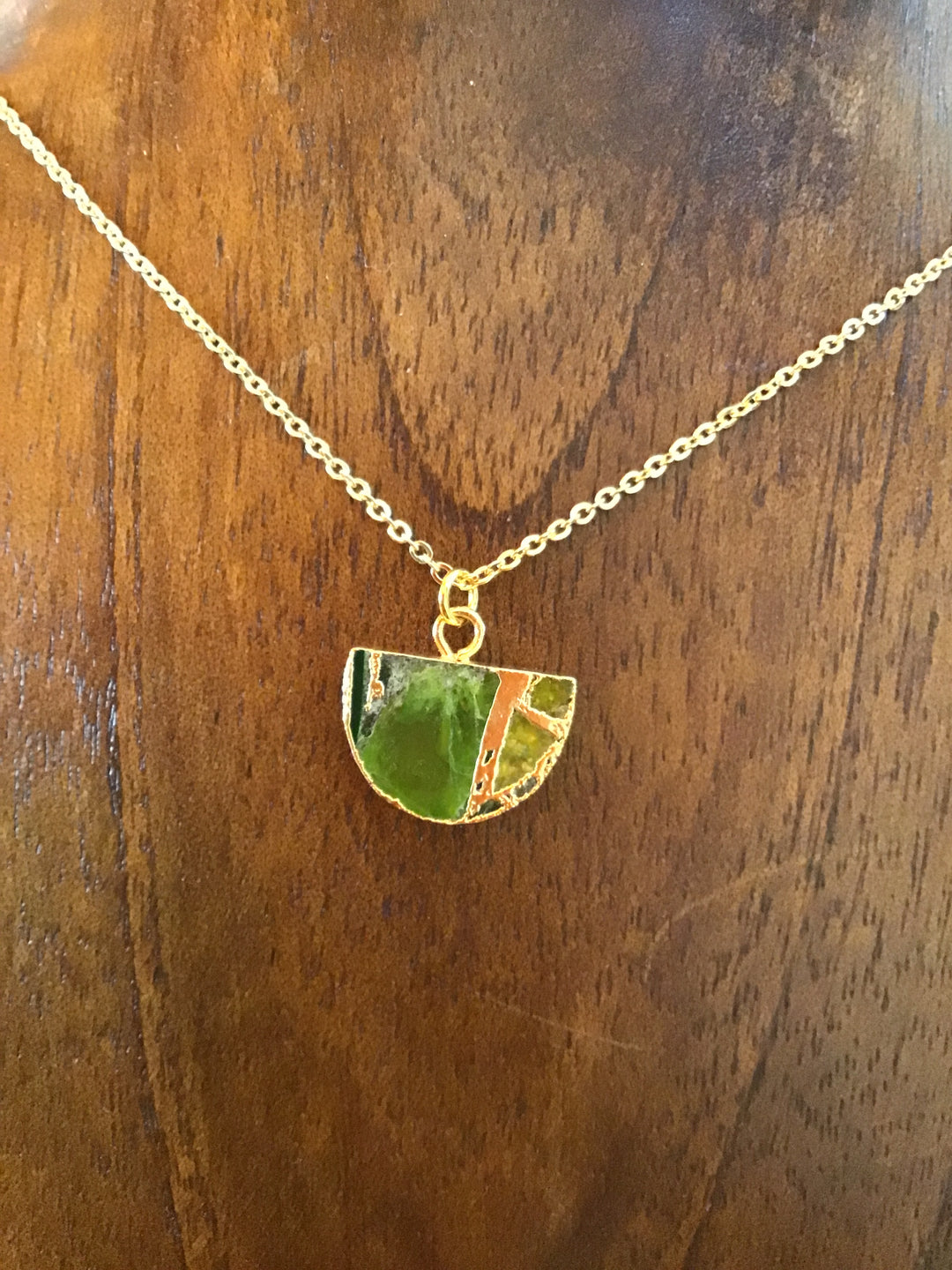Crackle Half Moon Peridot Gold Necklace - Violet Elizabeth