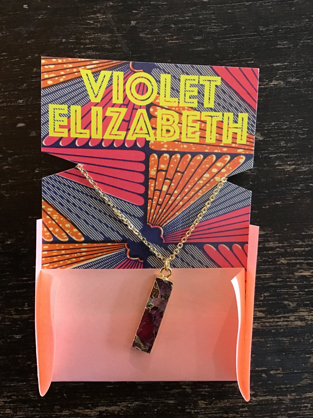 Crackle Mini Magenta Gold Necklace - Violet Elizabeth