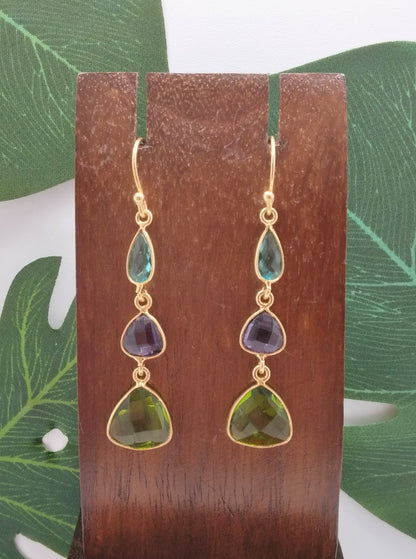 Apatite, Amethyst and Peridot Triple Threat Earrings