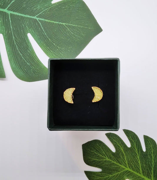 Yellow Geode Druzy Moon Studs