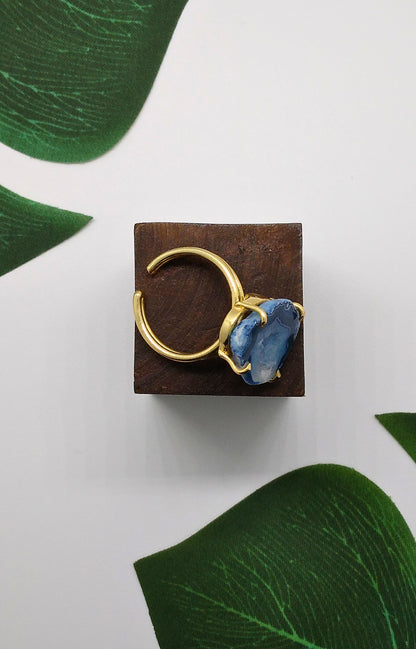 Ocean Blue Claw Geode Druzy Ring