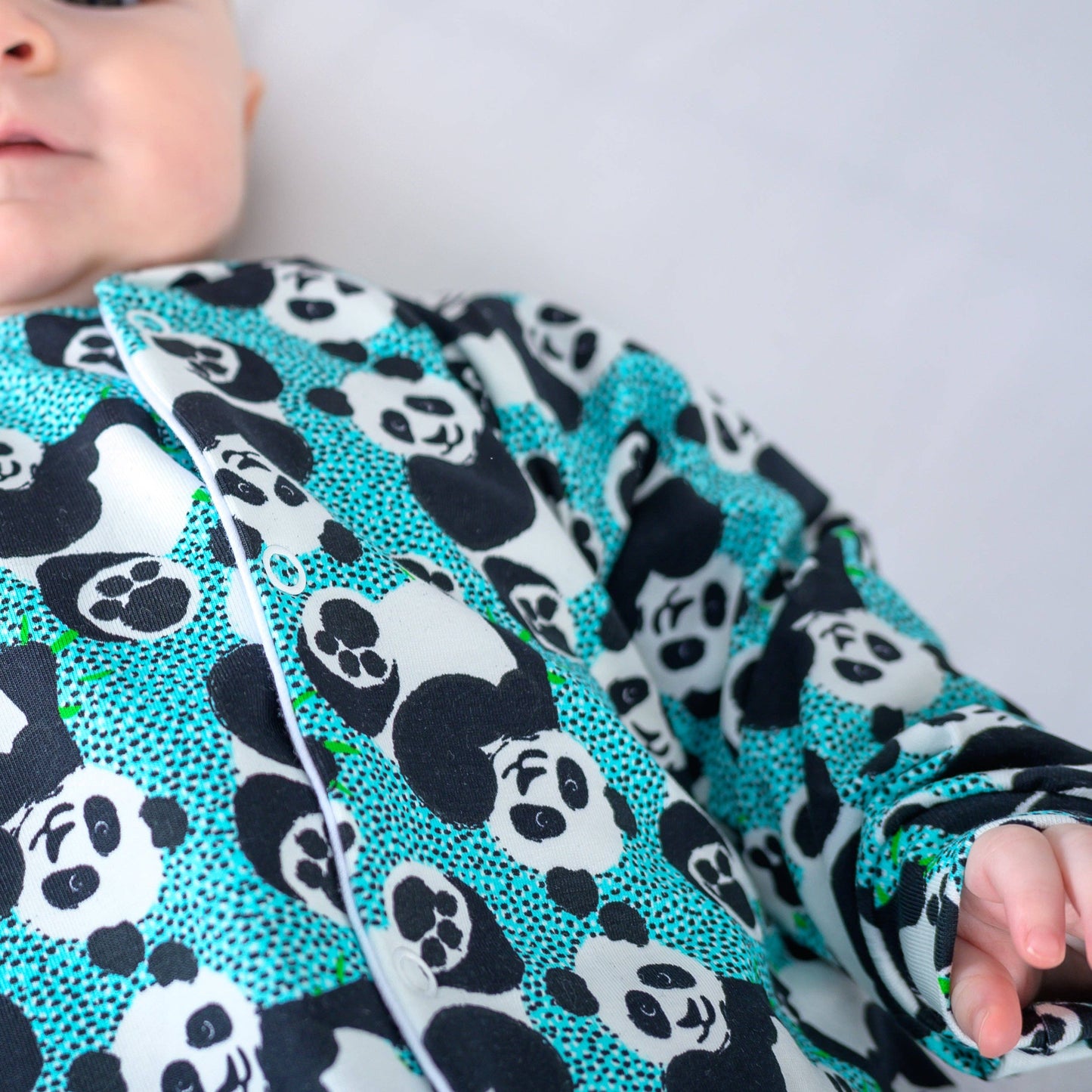 Blue panda cotton sleepsuit: 6-12 M