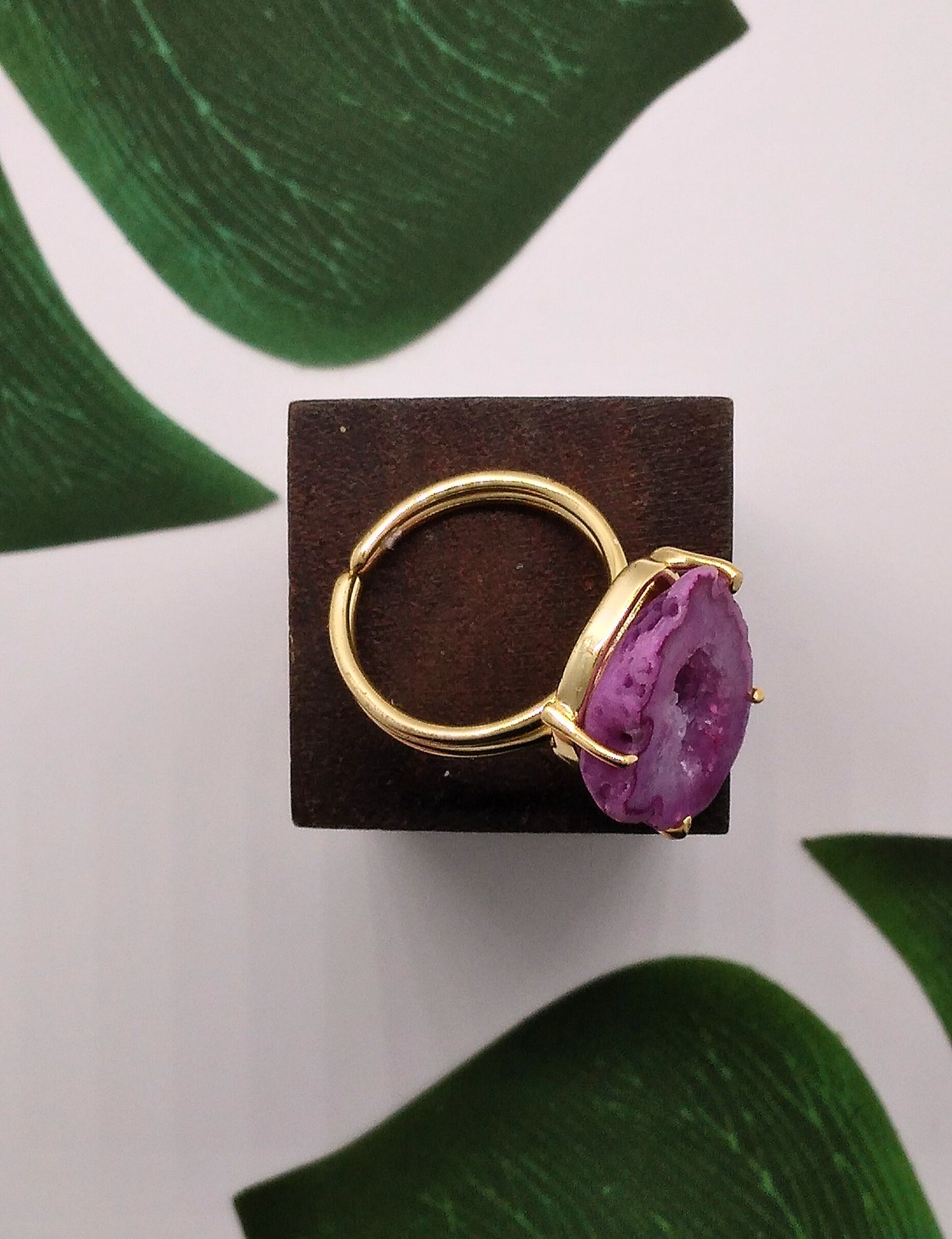 Magenta Claw Geode Druzy Ring