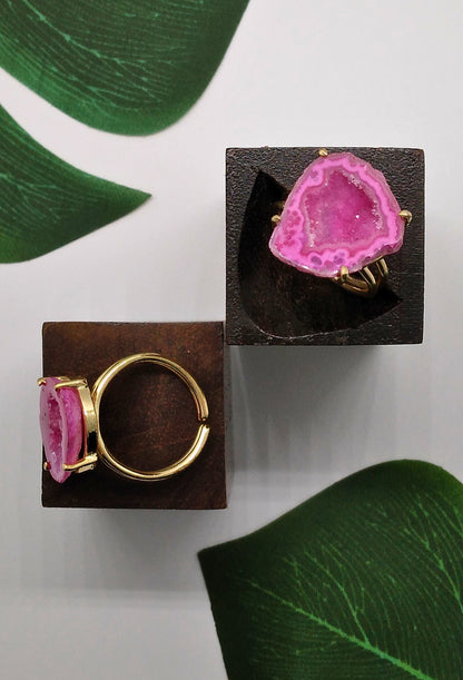 Hot Pink Claw Geode Druzy Ring