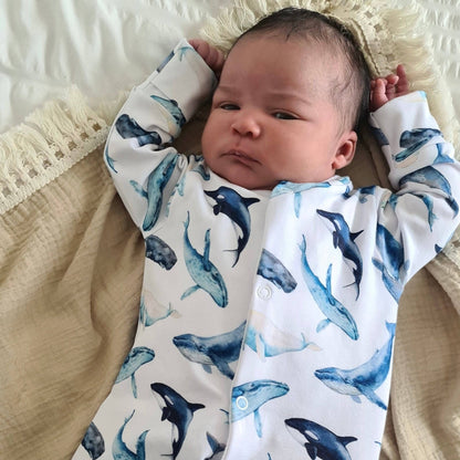 Whale print cotton sleepsuit: 12-18 M