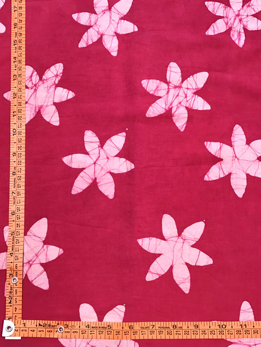 Pink star flower Batik Hand Printed Pure Cotton Fabric