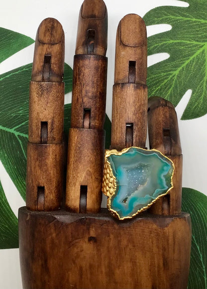 Island Paradise Wonder and sparkle Agate Slice Ring